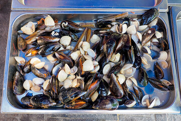 The photo shows seafood at the fish market in the charming village of Marsaxlokk in Malta.
