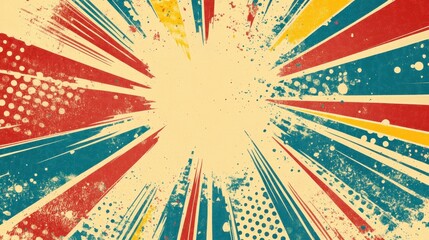 A vibrant burst of colors with rays radiating from a central point, creating a dynamic effect.