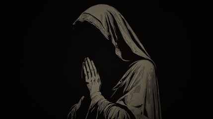 Obraz premium A serene image of a figure in a hood, symbolizing prayer and contemplation against a dark background.
