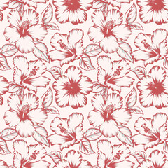 Beautiful tropical floral seamless pattern with hand drawn hibiscus flowers. Ready floral print design.