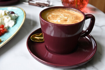 A cup of hot coffee for breakfast