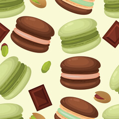 Seamless vector patterns with macaroons. Concept of sweets and dessert. Element for your design. For wrapping paper, prints, etc.