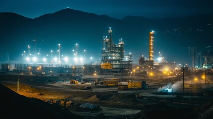 Fototapeta premium Nighttime Industrial Landscape.