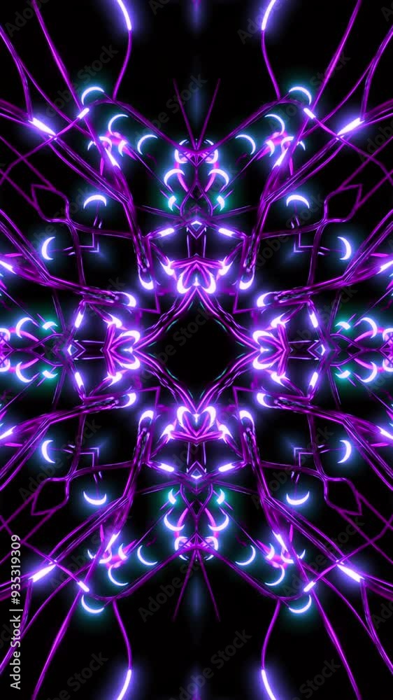 Fototapete Neural pattern with bright pulses. Design. Bright mandala-style pattern and neural connections pulsate. Pulsating neural pattern of mandala