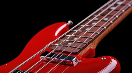 Fototapeta premium Electric Bass Guitar Close-Up, Strings Vibrating With Power 
