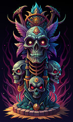 Magic totem with bones and skulls vector image, horror style