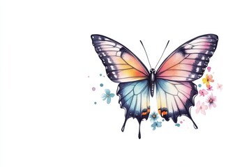 A beautifully detailed butterfly illustration surrounded by colorful flowers, perfect for nature-themed designs and inspiration.