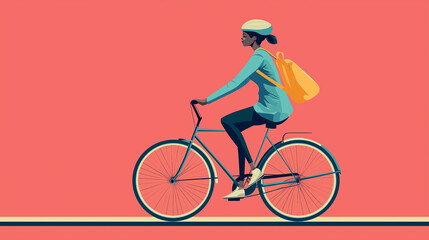 Obraz premium A person riding a bicycle, with the wheels and frame as simple geometric shapes, minimalist illustrated pictures of people,