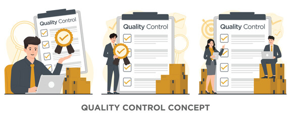 Quality control concept product Iso 9001 certification vector illustration 