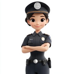 A cheerful cartoon police officer stands confidently with arms crossed, symbolizing safety and authority in a friendly manner.