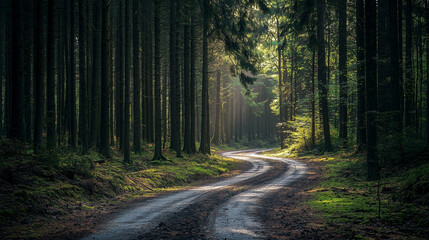 Fototapeta premium A stunning highway landscape at sunset, capturing the endless road stretching into the horizon, surrounded by rolling hills and vibrant skies.