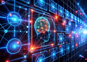 Obraz premium The Neural Network's Glow: A luminous brain pulsates with energy, interconnected within a vast digital network, symbolizing the power and potential of artificial intelligence. 