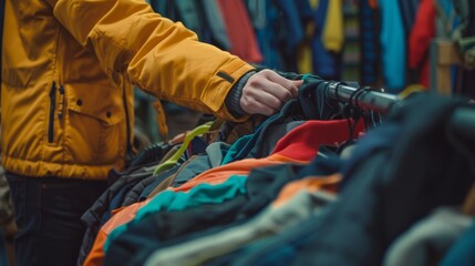 Man Choosing Clothes in a Clothing Store.