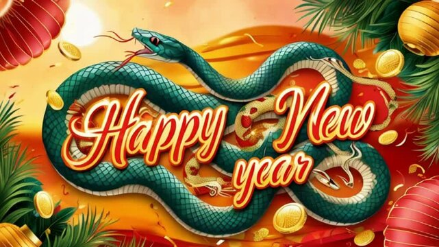 Chinese New Year 2023 Greeting with Snake and Coins