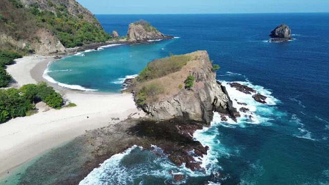 Drone Aerial view koka beach in sikka maumere, NTT, Indonesia