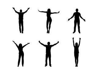 Set of Arms Raised Silhouette in various poses isolated on white background