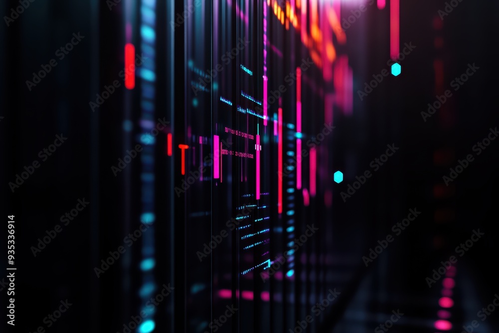 Poster abstract digital background featuring colorful lines and glowing elements representing data flow and