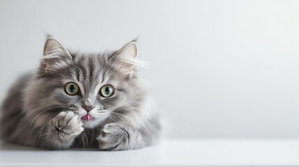 Cute Kitten Licking Paw.