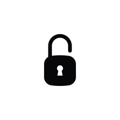 Unlock black and white flat vector icon design. Unlock symbol and glyph design