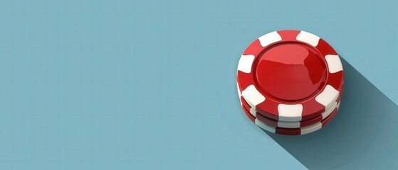 A red and white chip on a blue background