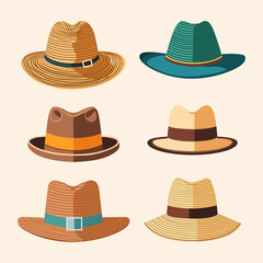 Set of men's hats for design in flat vector style.