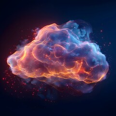 Fototapeta premium Vibrant Swirling Digital Cloud with Flowing Data Streams on Dark Futuristic Background