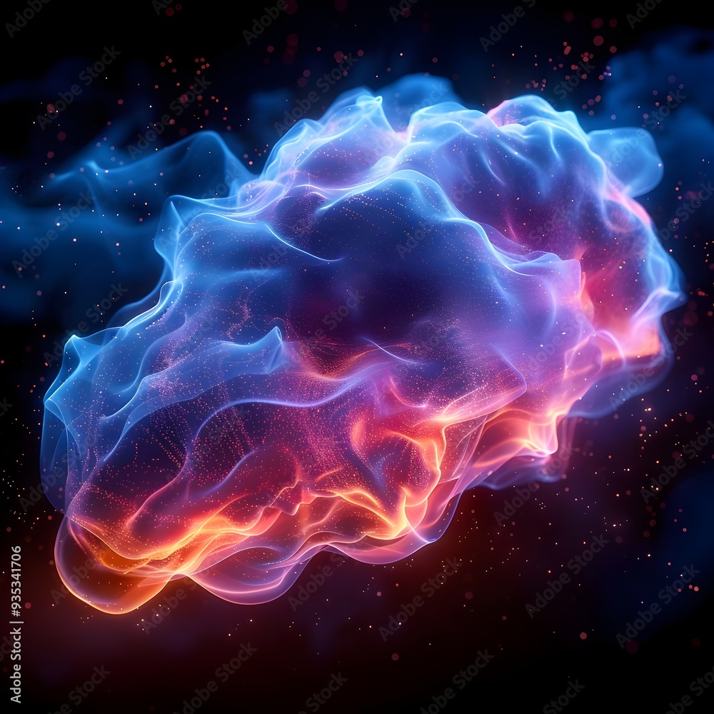 Wall mural vibrant flowing data streams in futuristic cosmic cloud computing visualization