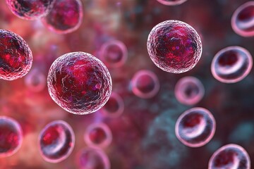 A close up of many red cells with a pink background