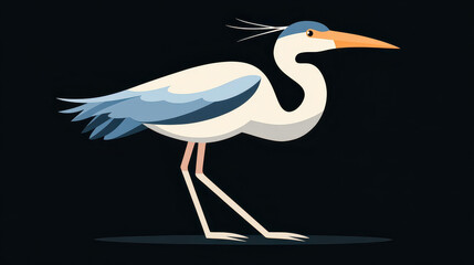 Obraz premium Stunning portrait of a Great Blue Heron in an elegant pose, showcased in a modern cartoon illustration style.