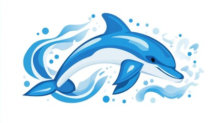 Obraz premium Discover a playful dolphin in this modern flat illustration. Perfect blend of artistry and textures for any project.