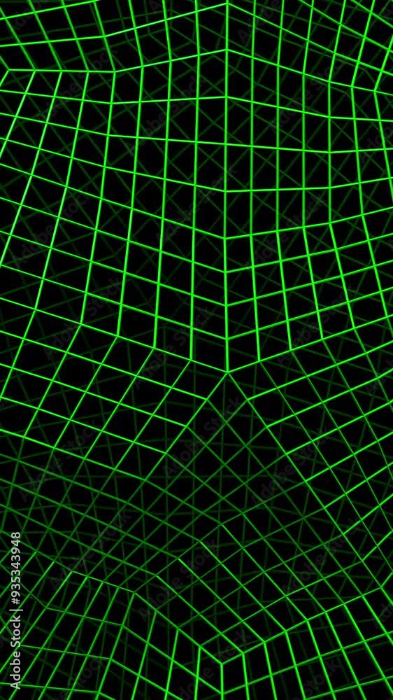 Poster abstract space with curving 3d grid. design. cyber mesh with moving geometric curves. 3d grid in cyb