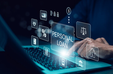 Personal loan icons on a virtual screen of the future and see the inscription concept of business, Internet and the network and working on a virtual screen,Technology, Personal expenses concept.