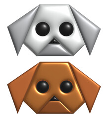 Origami Style Dog Icons in Silver and Copper Tones Mosaic metallic, 3D illustration