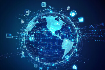 Fototapeta premium technology devices and icons connected to digital planet earth, modern technology