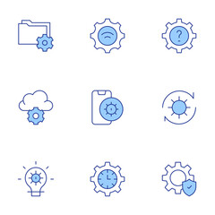 Setting icons set. Line Duotone style, editable stroke. idea, settings, wifi, cloud computing, time