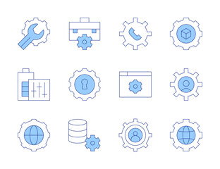 Setting icons. Line Duotone style, editable stroke. international, development, settings, battery, job, data management, setting