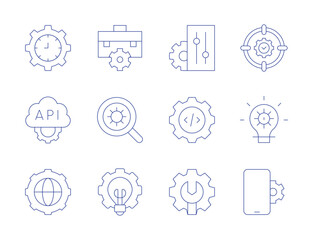 Setting icons. Thin Line style, editable stroke. controls, admin, settings, target, smartphone, idea, api, international, job