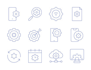 Setting icons. Thin Line style, editable stroke. exchange, settings T, mobile setup, settings, time management, search, goal, cloud data, wifi