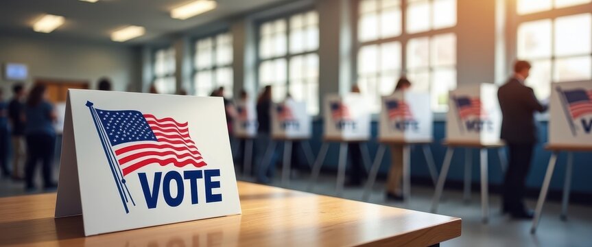 Voters participate in a busy polling station during an election in the United States