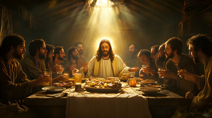 Jesus Christ and his disciples eating