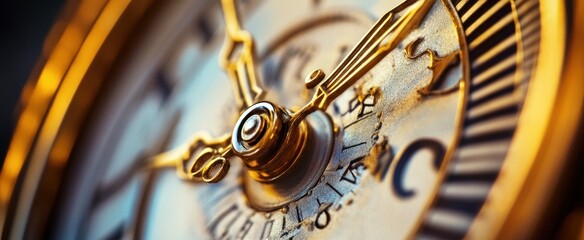 Close-Up of a Golden Clock Hand and Mechanism