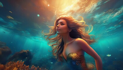 gorgeous mermaid in sea, AI generated