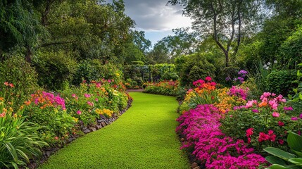 Captivating Oasis of Vibrant Floral and Lush Green Gardens in Full Bloom 