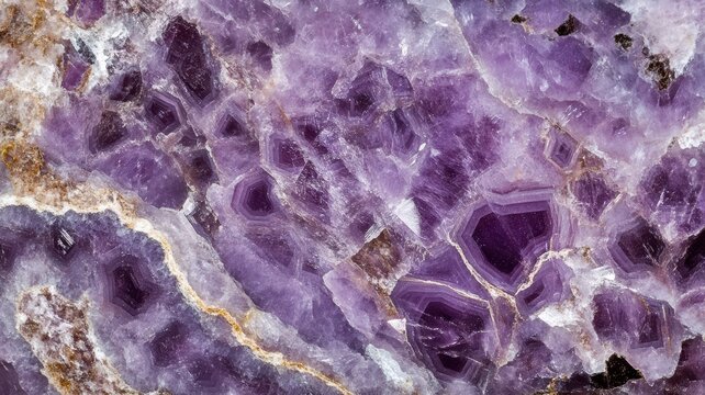 Polished lepidolite stone in extreme close-up, revealing its intricate purple patterns and smooth surfaces.