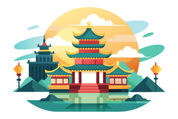 Fototapeta premium Pagoda Structure with a Sunset Background
