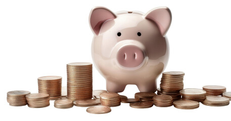 Piggy bank on white and transparent background