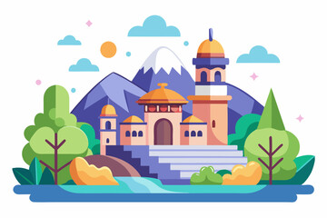 Obraz premium A Majestic Castle Nestled in a Mountainous Landscape