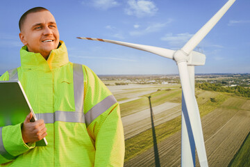 Engineer conducting repair on wind turbine generator