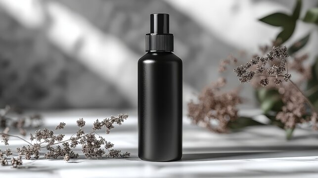 Black cosmetic bottle mockup on a white background  282 bottle, isolated, white, beauty, plastic, cosmetics, container, perfume, cosmetic, glass, spray, liquid, shampoo, blue, lotion, care, blank, obj