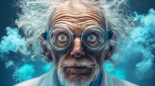 A mad scientist with wild hair and goggles